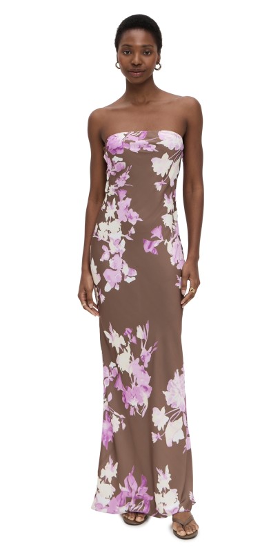 ROCOCO SAND Strapless Maxi Dress Brown Pink