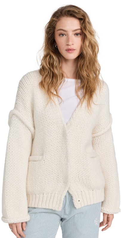 Lunya Lofty Wool Whip Stitch Cardigan Waltzing Ivory