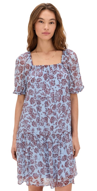 Madewell Depeche Square Neck Puff Sleeve Saylor Floral/Light Pool Sma