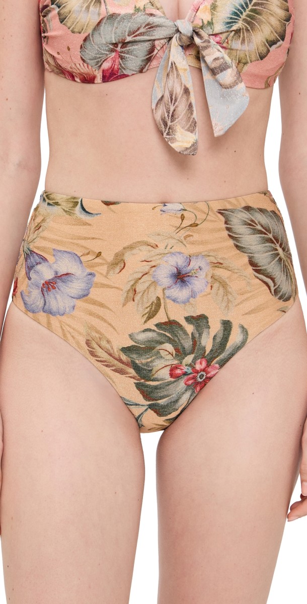 Zimmermann Coco High Waist Bikini Bottoms Tan Multi Floral