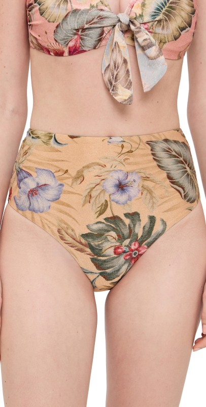 Zimmermann Coco High Waist Bikini Bottoms Tan Multi Floral