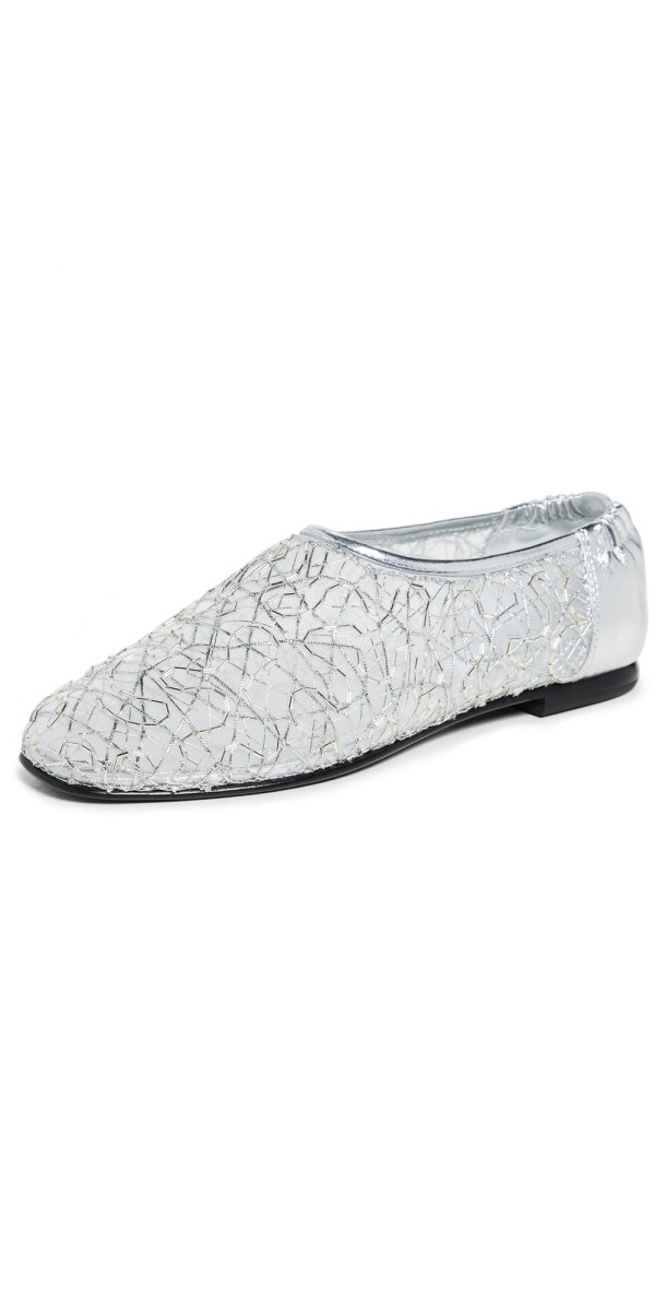 SIMKHAI Eden Metallic Lace Ballet Flats Silver