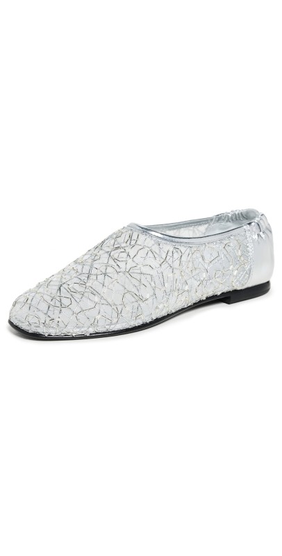 SIMKHAI Eden Metallic Lace Ballet Flats Silver