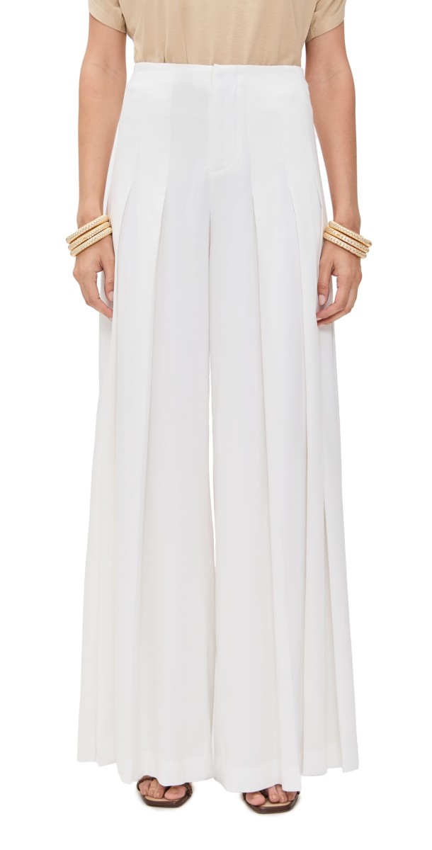 alice + olivia Ainslie Ultra High Rise Pleated Wide Leg Pants Off White