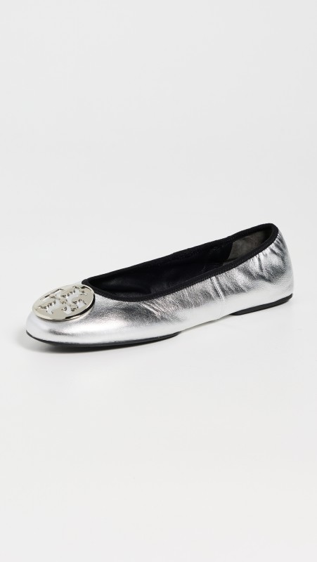 Tory Burch Reva Travel Ballet Flats Silver
