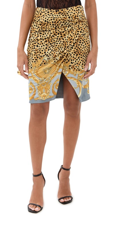 Versace Cheetah Foulard On Responsible Heavy Viscose Liquid Jersey Skirt Light Grey/Elephant Grey