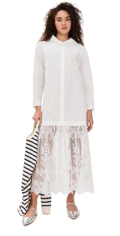 Sea Marja Embroidery Hoodie Dress Pearl