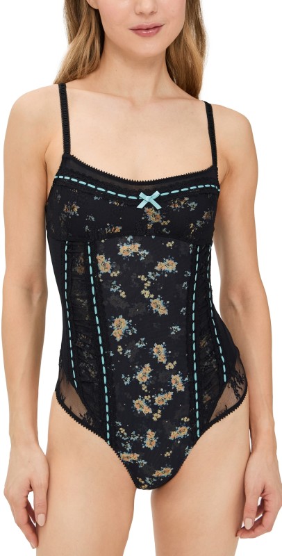 Free People Sara Corset Thong Bodysuit Black Combo