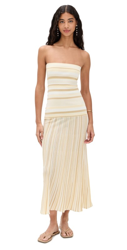 FAITHFULL Citara Strapless Dress Butter Stripe