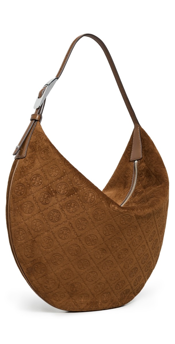 Tory Burch T Monogram Suede Balloon Bag Chicory Brow
