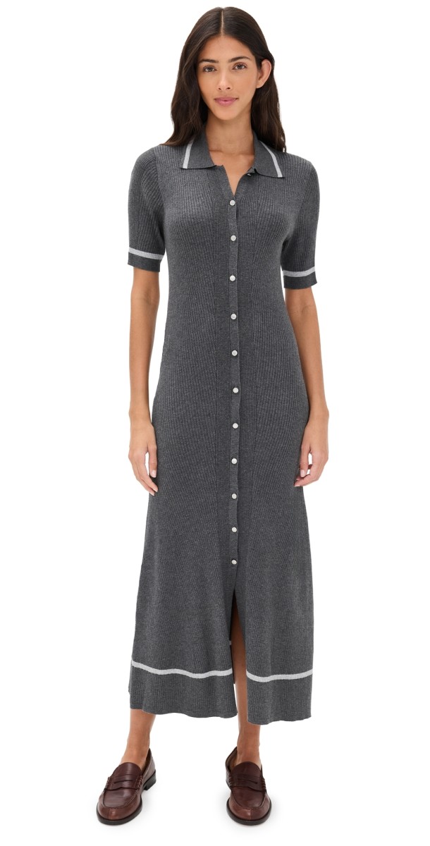 rag & bone Kassy Tipped Midi Polo Dress Charcoal