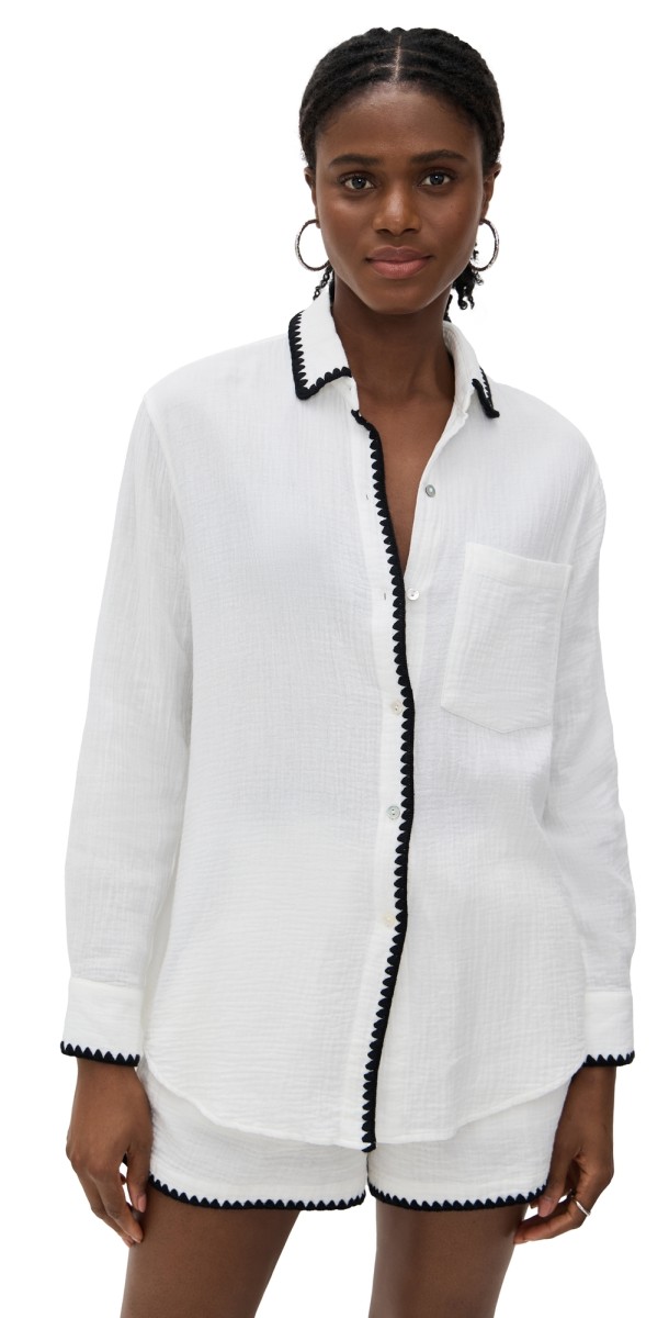 RAILS Rails x LSPACE Idania Button Down Black Blanket Stitch