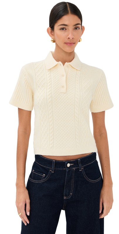 JW Anderson Cropped Cable Knit Polo Ecru