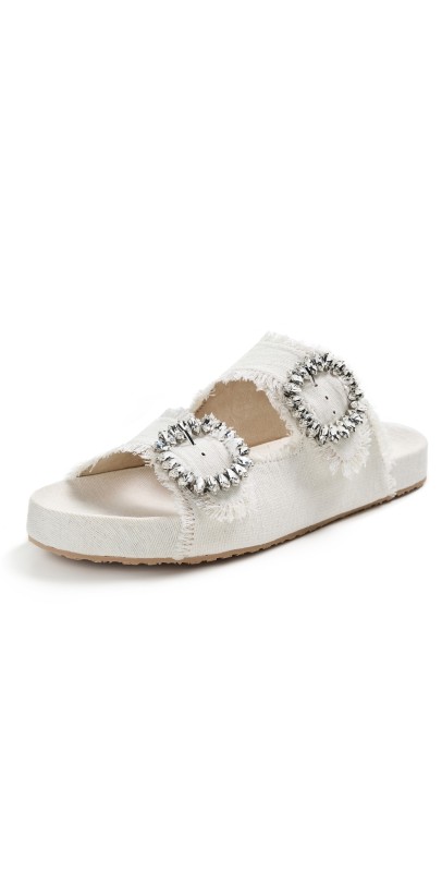 Mystique Embellished Two-Band Slides Natural/Twill