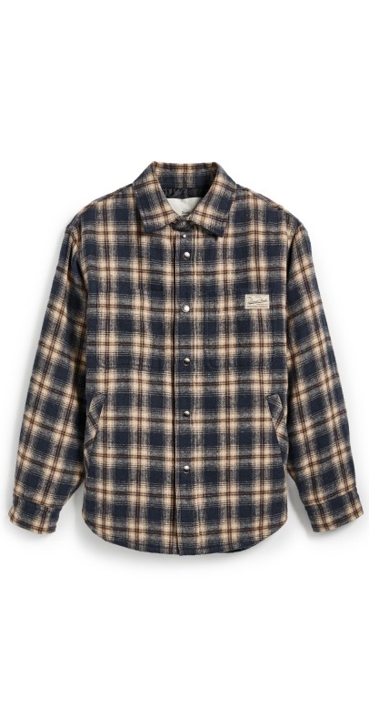 DUNST Unisex Quilted Check Flannel Shirt Navy Check