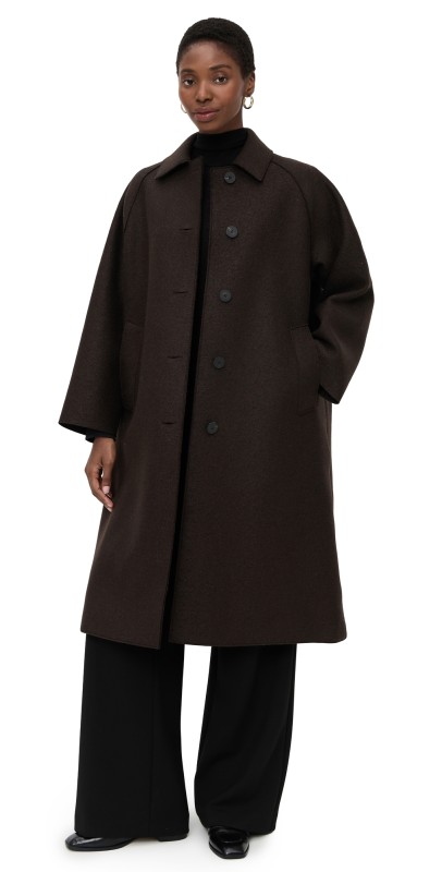 Harris Wharf London Balmacaan Pressed Wool Coat with Quilted Lining Dark Brown
