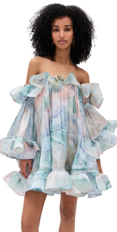 Zimmermann Illuminate Flounce Mini Dress Blue Agate