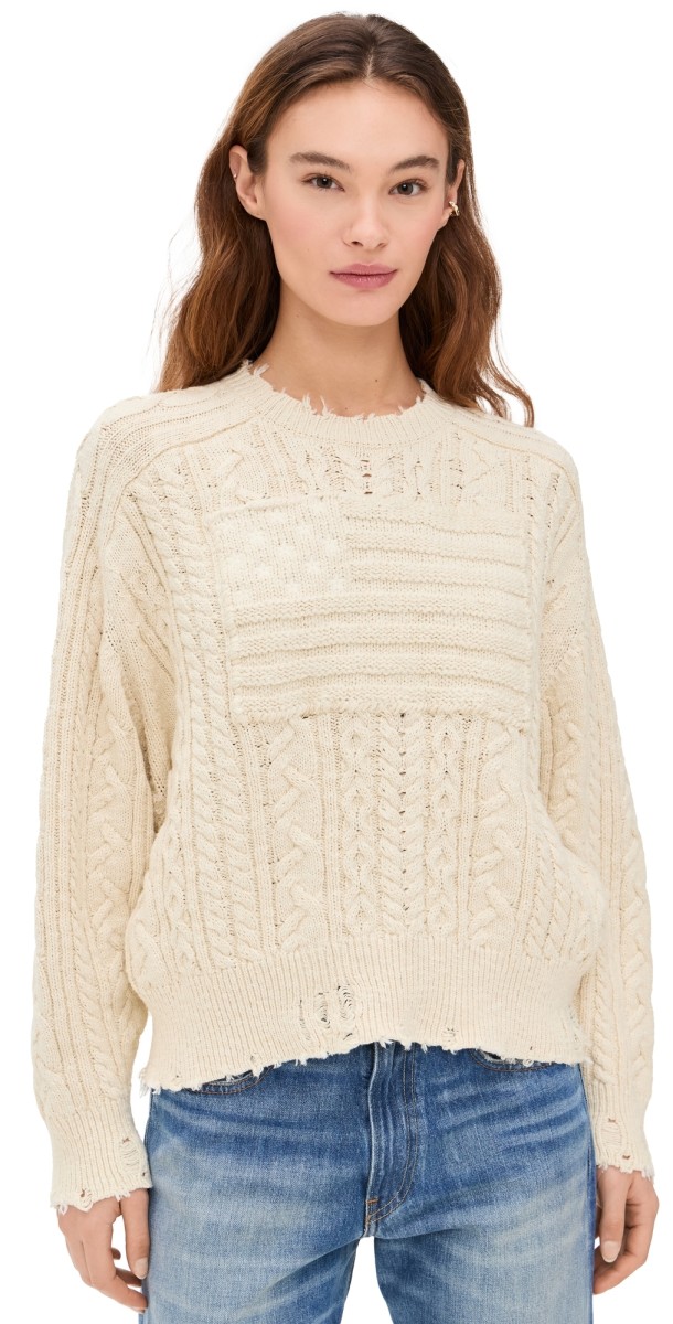 Denimist Shadow American Flag Sweater Ecru Slub