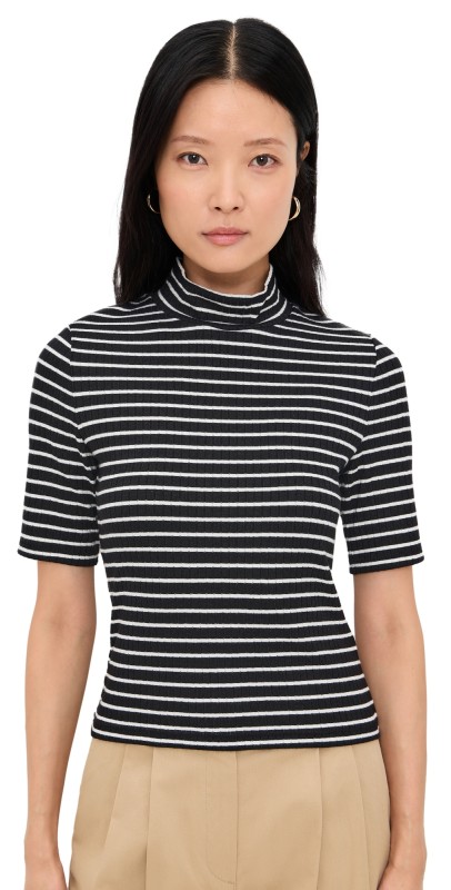 rag & bone The Knit Stripe Rib Turtleneck Tee Black multi
