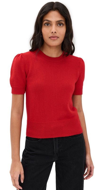 FRAME Ruched Sleeve Cashmere Sweater True Red
