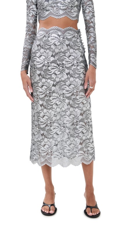 rabanne Lace Midi Skirt Black / Silver