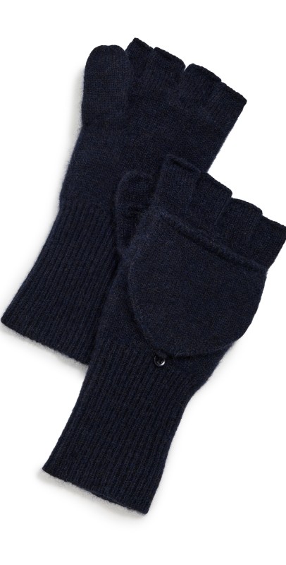 White & Warren Cashmere Pop Top Gloves Grey Heather