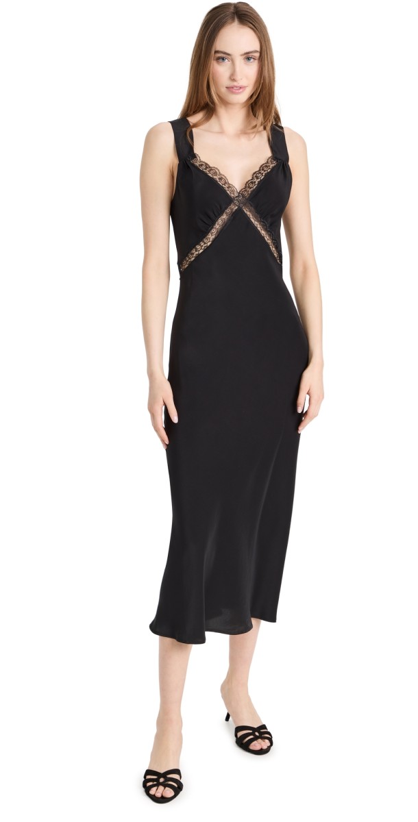 Reformation Provence Silk Dress Black
