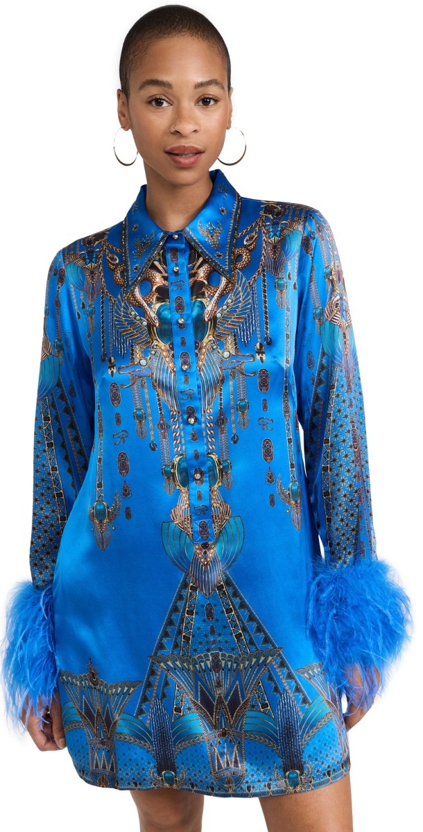 Camilla Mini Shirt Dress With Feather Cuffs Archival Revival