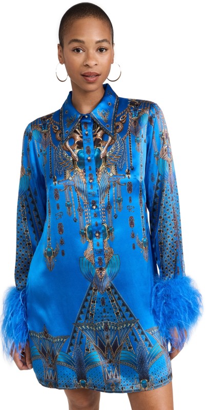 Camilla Mini Shirt Dress With Feather Cuffs Archival Revival