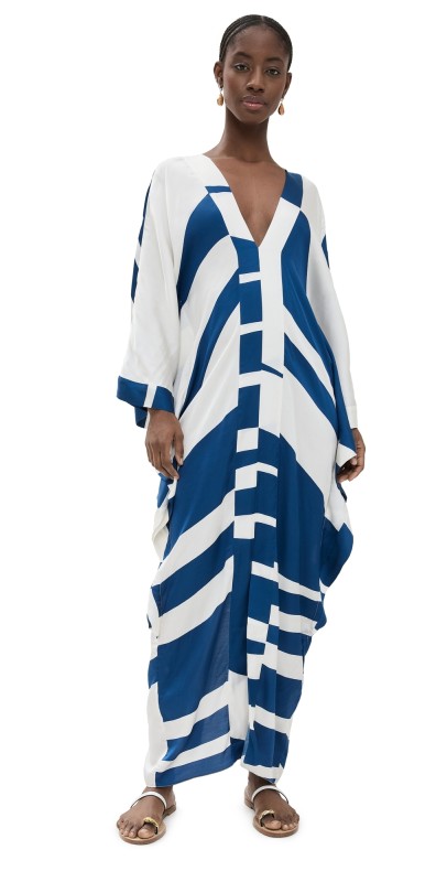 Andres Otalora El Puerto Dress Navy Ivory Abstract Lines