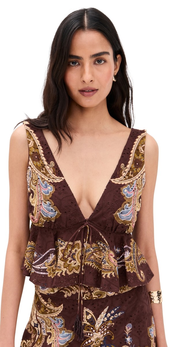 Hemant and Nandita Peplum Top Brown