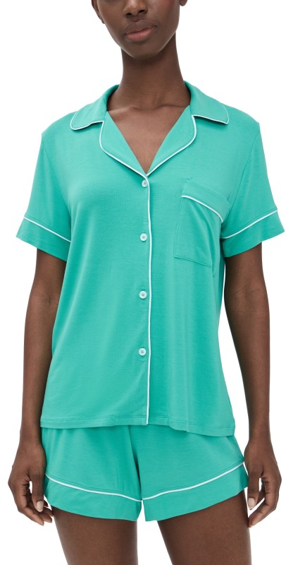 Eberjey Gisele Relaxed Short PJ Set Oasis Green/White