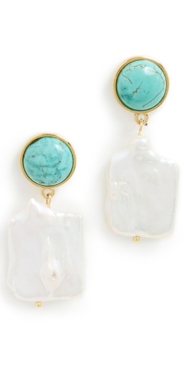 MAYAMAR Stone Pearl Earrings in Turquoise Gold