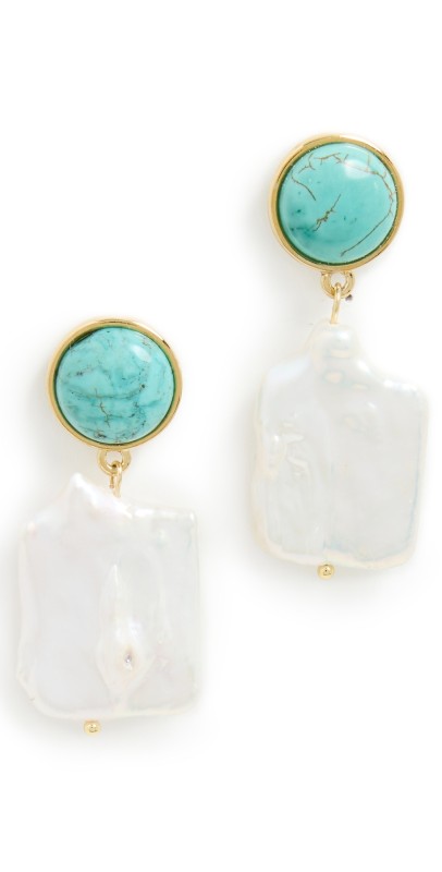 MAYAMAR Stone Pearl Earrings in Turquoise Gold