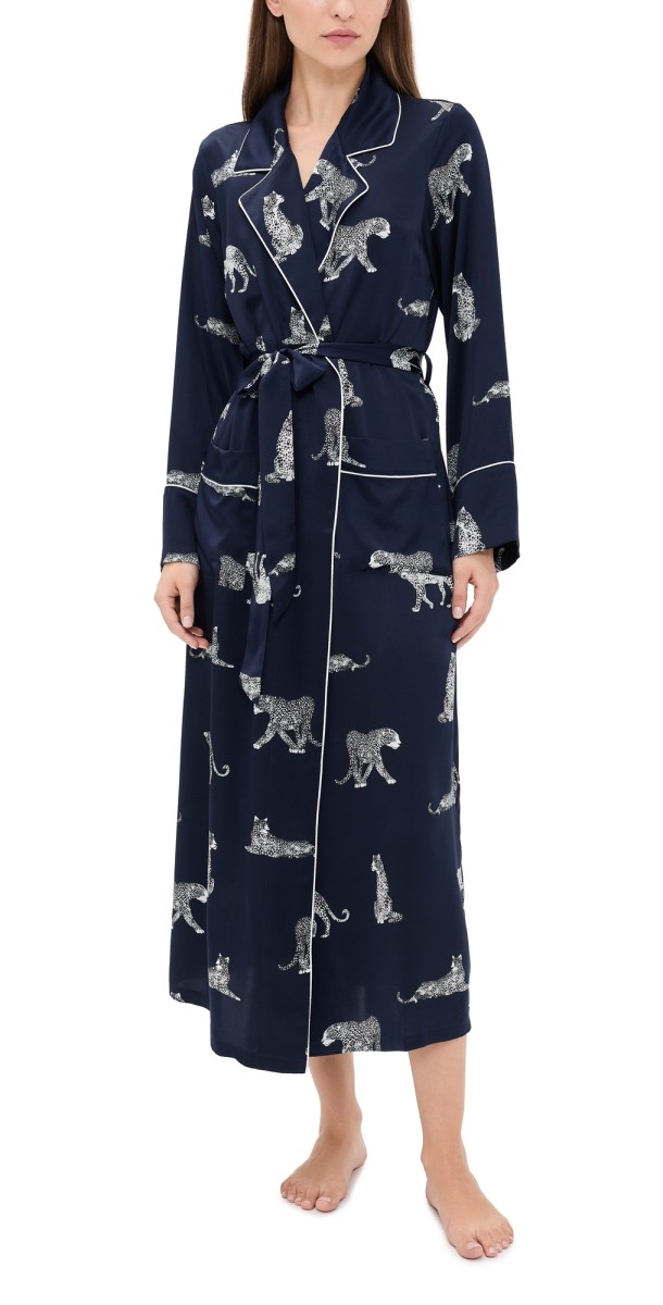 Petite Plume Silk Panthere de Nuit Robe Navy