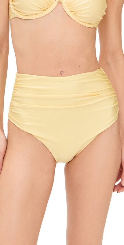 SIMKHAI Teya High Waisted Ruched Bikini Bottoms Buttercream