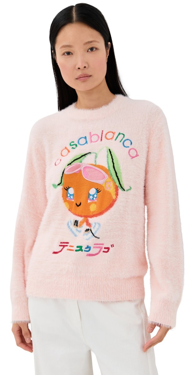 Casablanca Character Intarsia Crew Pullover Merino Kawaii Orange