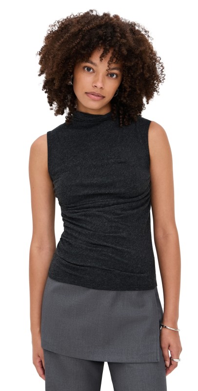 Enza Costa Cashmere Blend Sleeveless Twist Top Charcoal