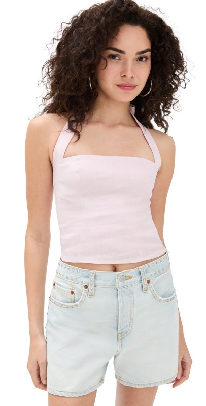 Reformation Malika Linen Top Cherry Blossom