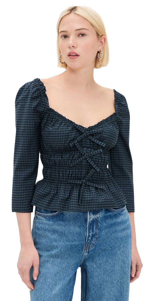 Reformation Lauryn Top Dark Slate Check