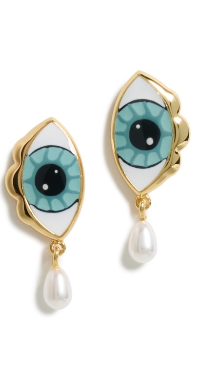 Lele Sadoughi Evil Eye Pearl Drop Earrings Stone Blu