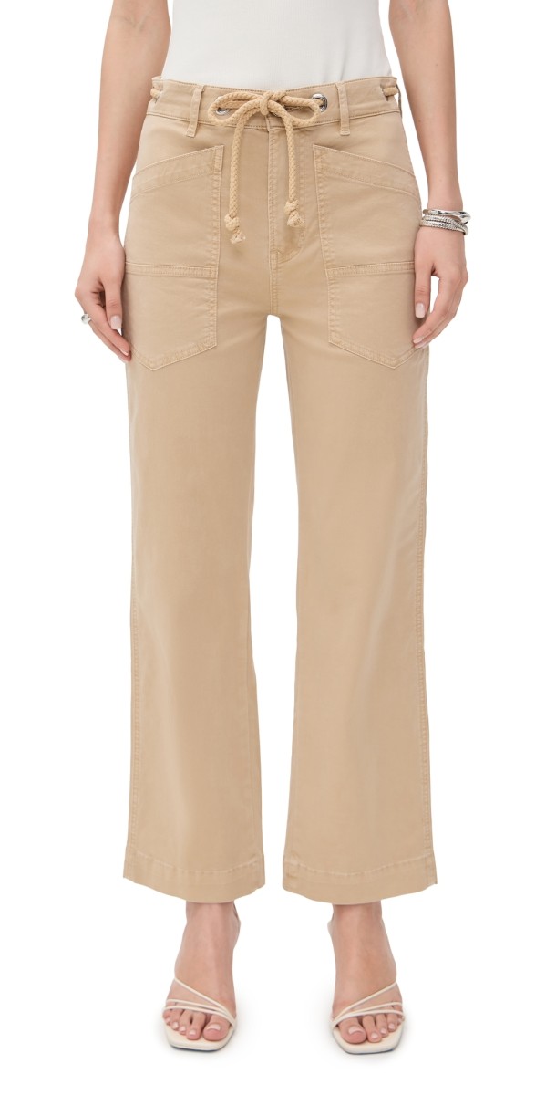Veronica Beard Jean Heather Straight Leg Jeans with Rope Belt Stone Khaki