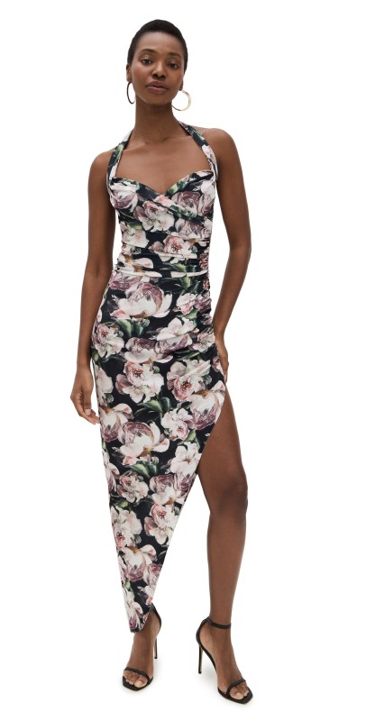 Norma Kamali Cayla Side Drape Gown Peony