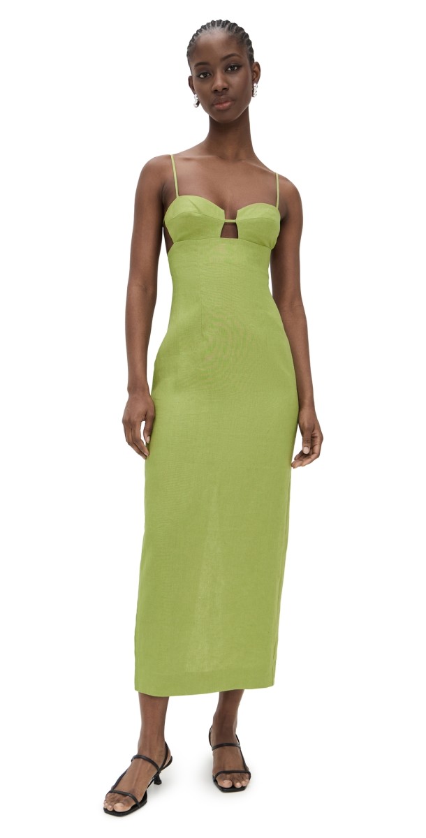 Reformation Malibu Linen Dress Avocado