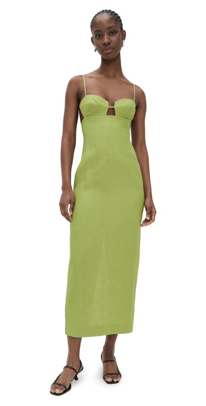 Reformation Malibu Linen Dress Avocado