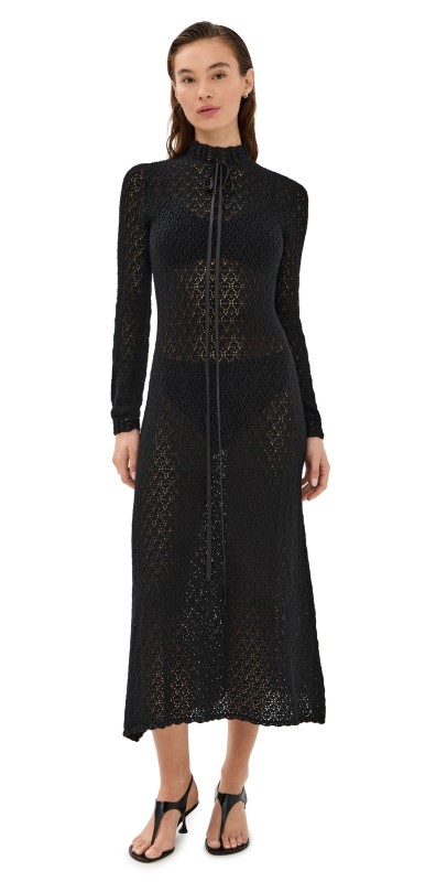 Tanner Fletcher Patsy Pointelle Midi Dress Black