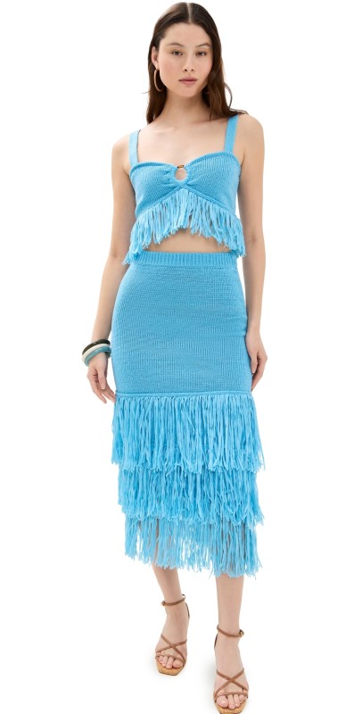 Saylor Ebba Fringe Midi Skirt Set Cerulean
