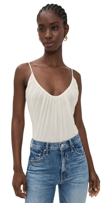 L'AGENCE Gelina Ruched Thong Bodysuit Vintage White
