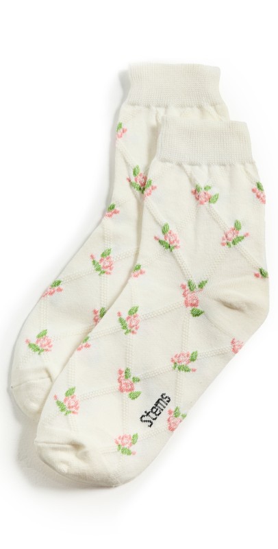 Stems Floral Braided Crew Socks Ivory