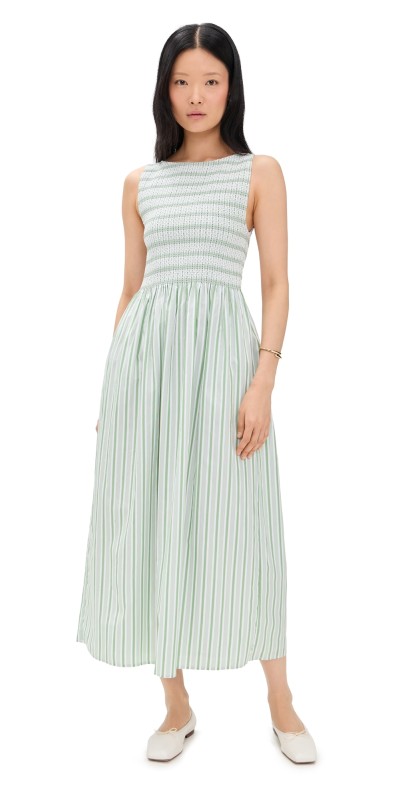 Hill House Home The Cosima Nap Dress Variegated Stripe/Apple Green